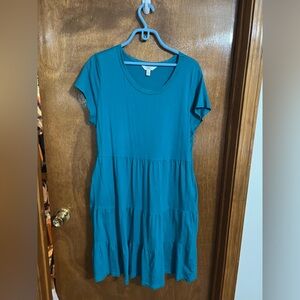 Time & Tru Blue Tiered T-shirt Dress